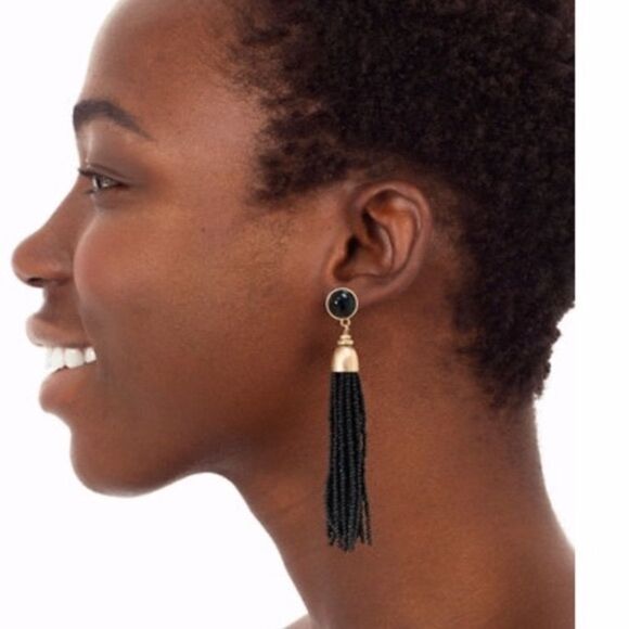 stella & dot ~ gita tassel earrings black with gold tone accents - Picture 6 of 7
